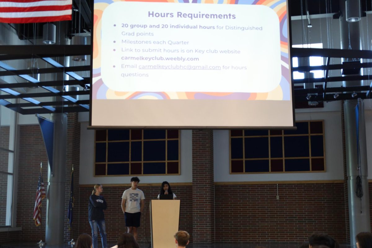 Key Club executive officers give a presentation on service hour requirements on Sept. 8. Key Club president David Jiang said Key Club is a great way to give back to the community and help less advantaged people.