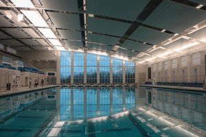 The newly renovated natatorium has four types of pools: a competition pool, diving pool, warming pool and a therapy pool. Approximately one million gallons of water was used to fill the competition pool.