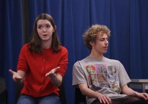 Juniors Emma Miller and Luke Boyce perform for the Rising Stars members during the club’s meeting on Jan. 16. The Indiana Thespians State Conference will take place from Jan. 24-26.