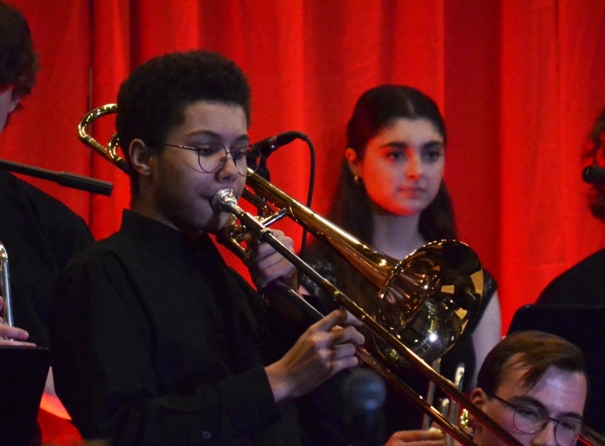 A CHS student performs a trombone solo during the Jazz a la Mode concert on April 24. Jazz a la Mode was held on April 24 and 25 in the Freshman Cafeteria.